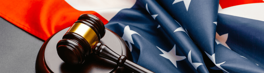 USA casino flag and judge gavel 
