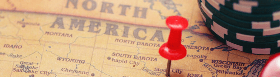 USA casinos map with dice and chips